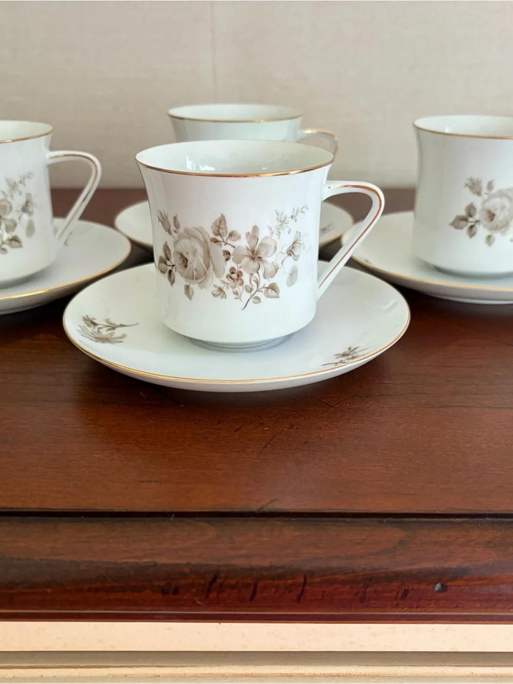 Vintage Johann Haviland Twilight Rose Set of 4 Cups and Saucers, Bavaria Germany